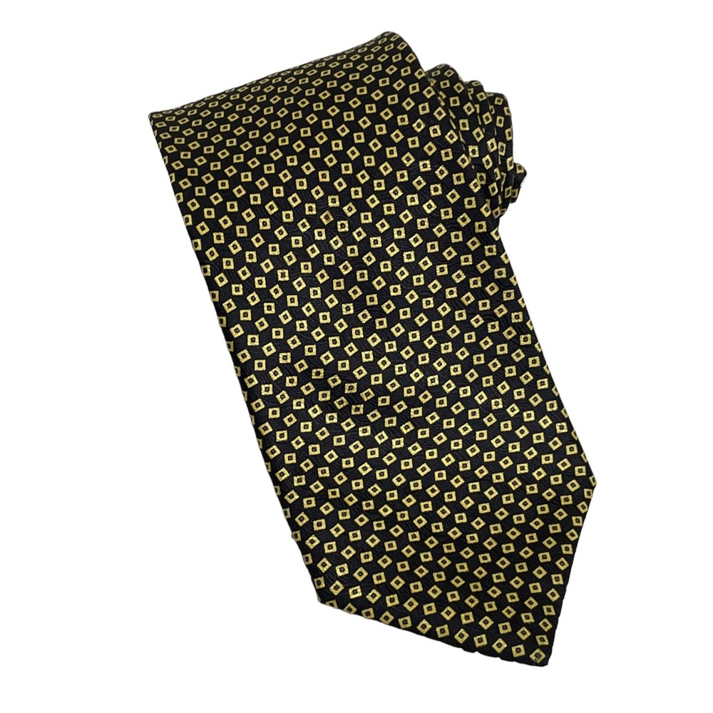 ETON Blue Gold Geometric Squares Silk Tie Made in France 3.5" x 58"